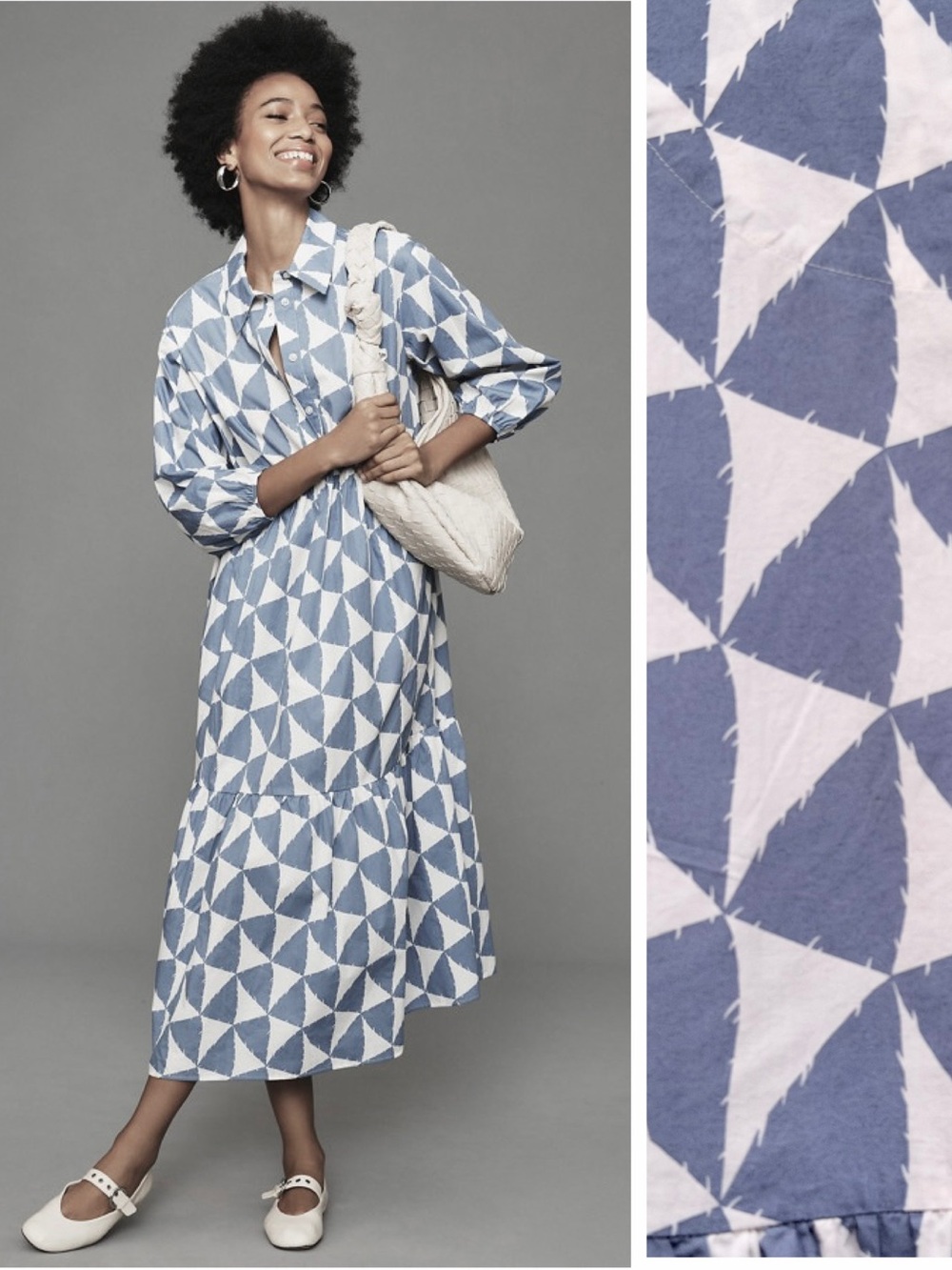 Anthropologie Maeve The Bettina Tiered Shirt Dress In Blue Motif Size L